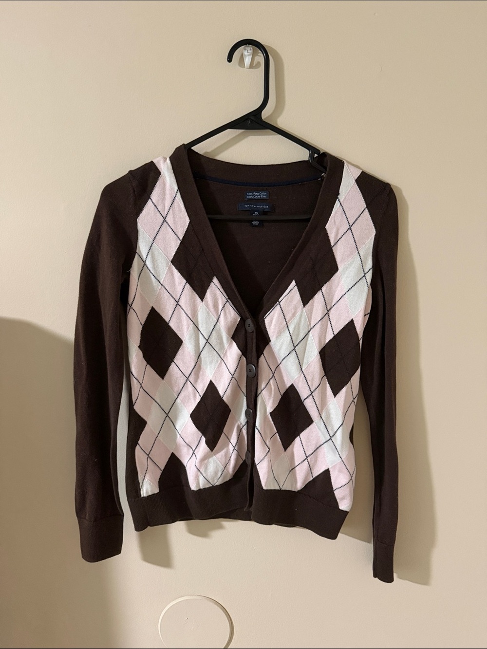 Tommy Hilfiger Brown, Pink & Cream Argyle V-Neck Cardigan